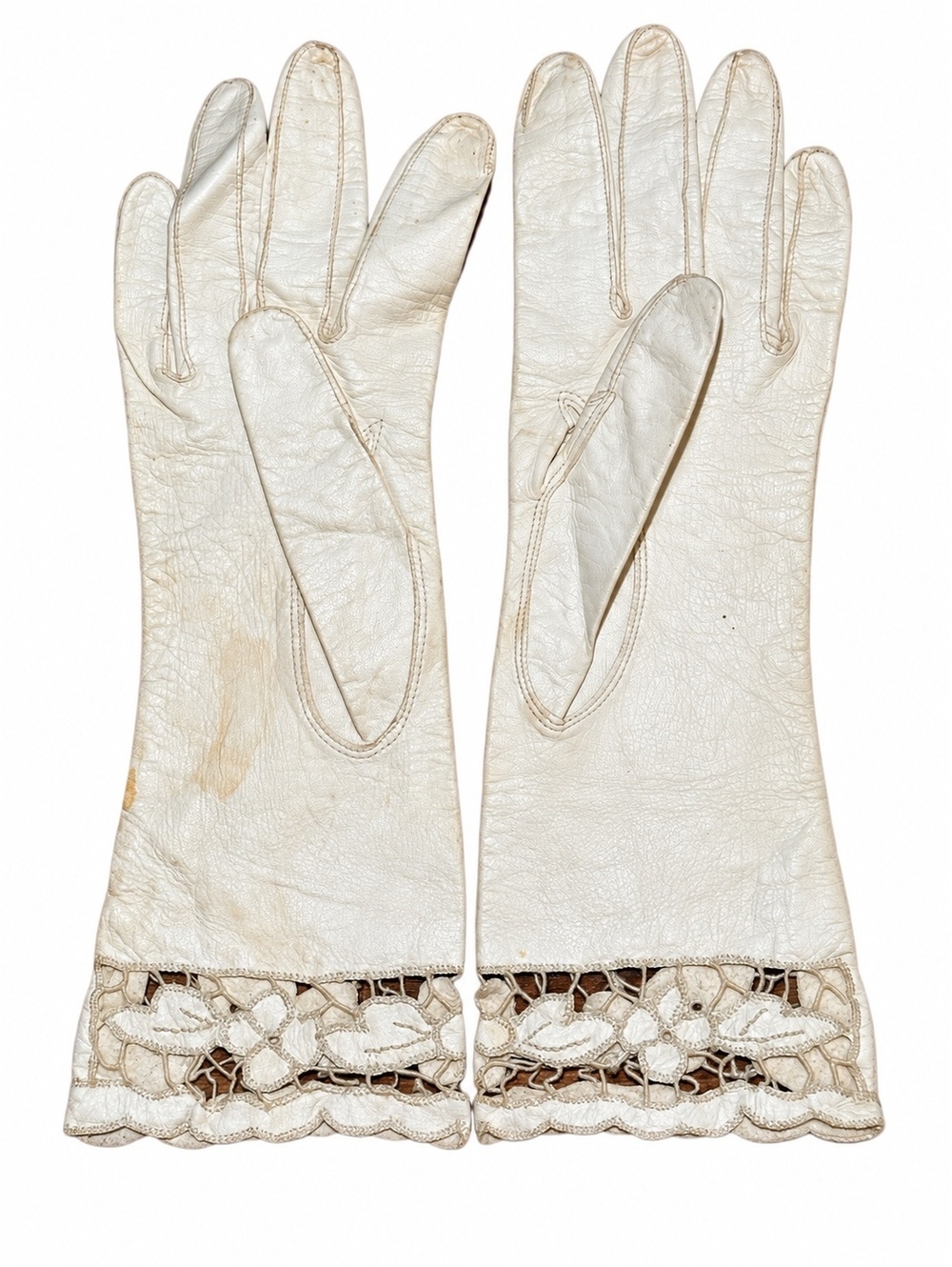 Vintage White Kid Leather Gloves Size S